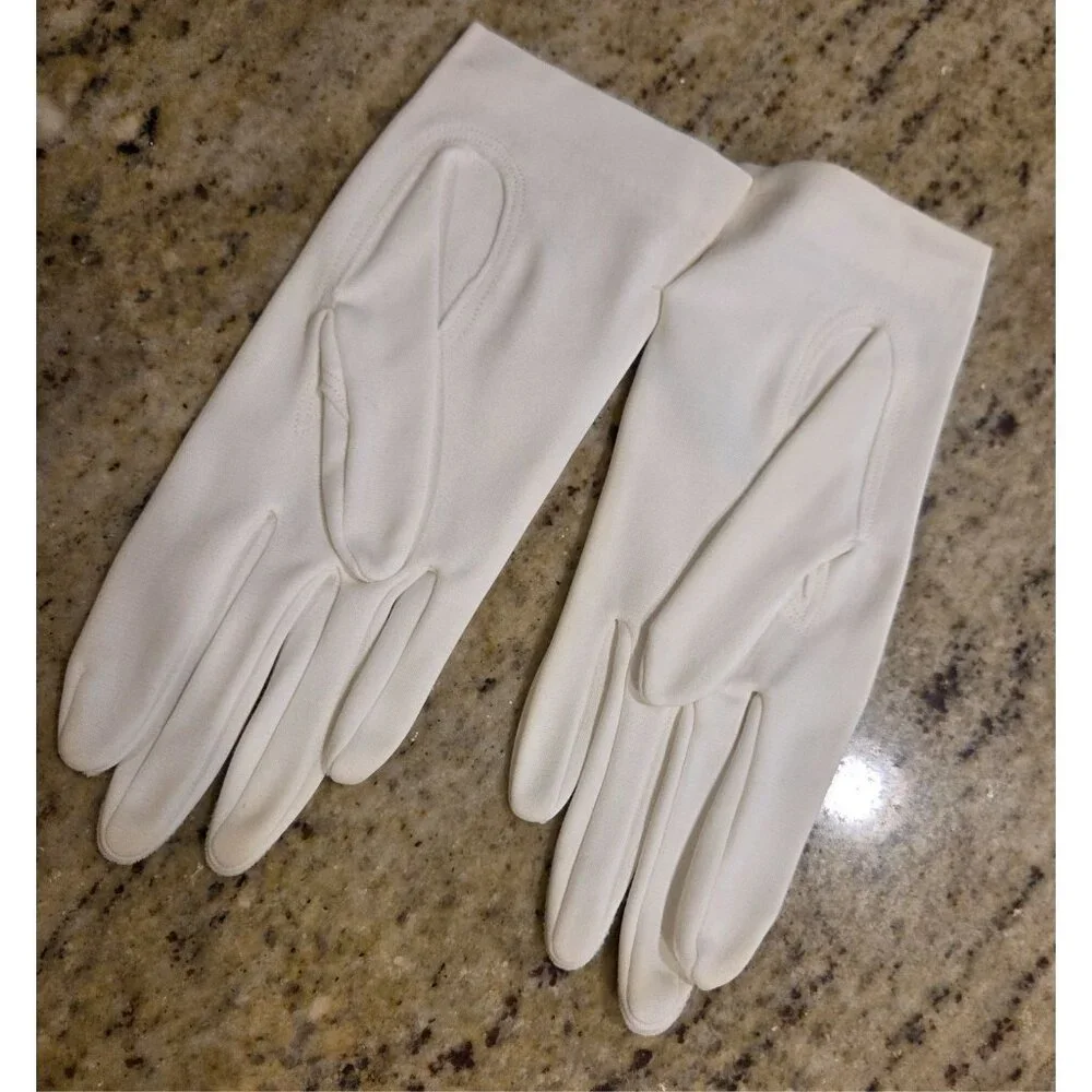 New! Vintage Women's Size S White Nylon Formal Short Gloves Bow Cutout